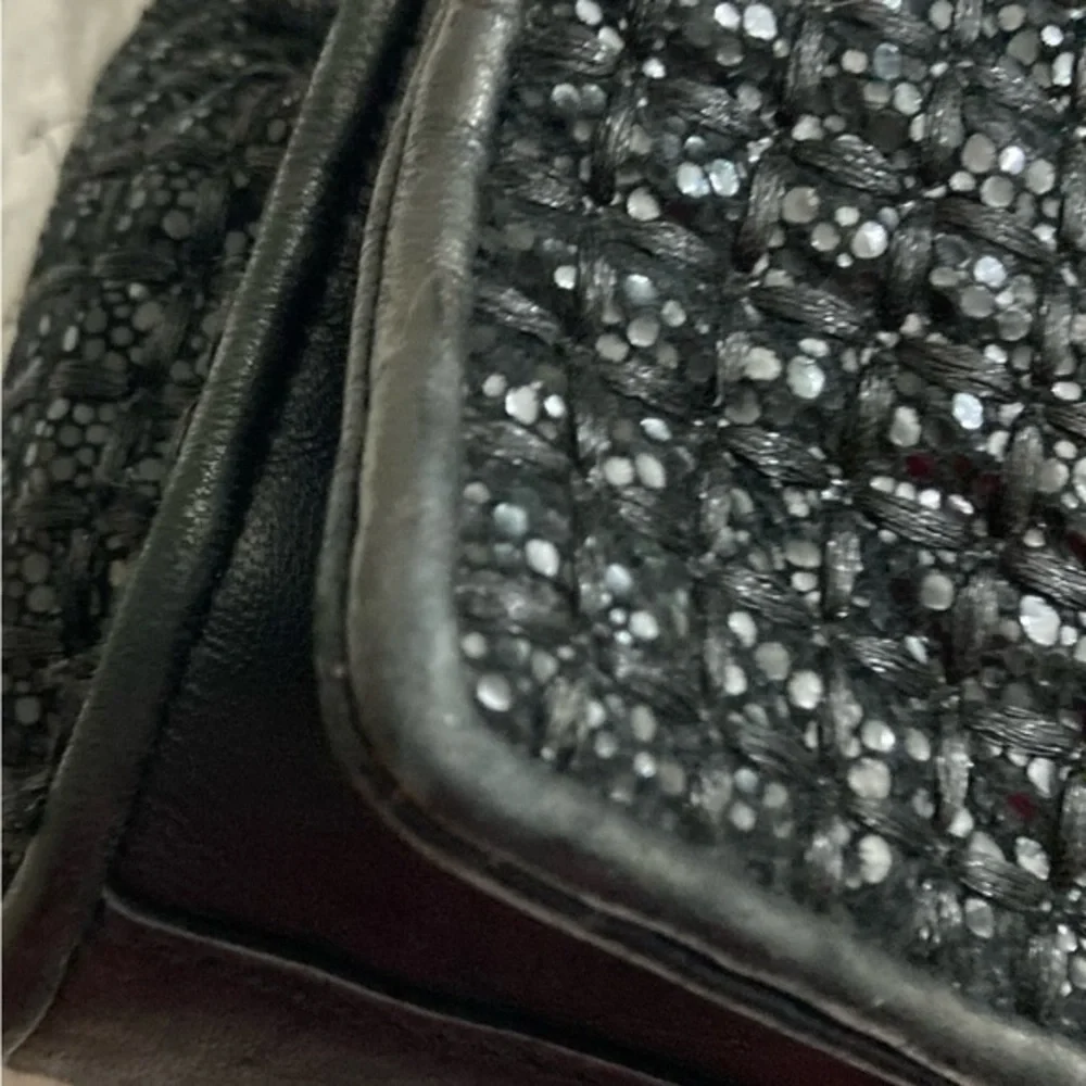 Tory Burch Sparkle Fleming Black Tweed Convertible Crossbody Shoulder bag